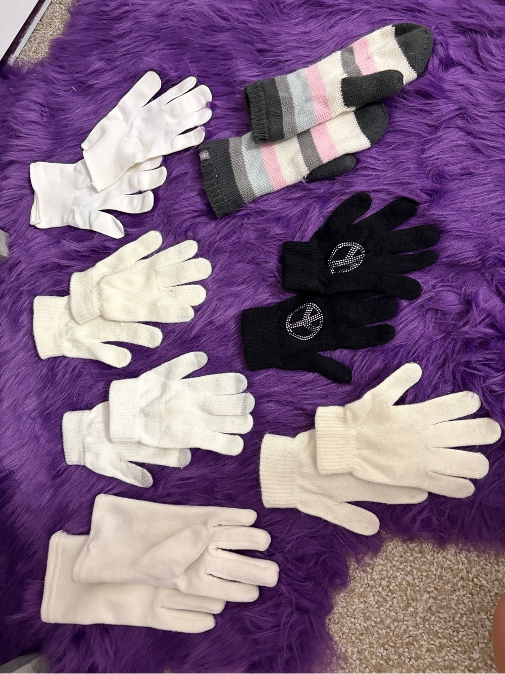 Adult Winter Gloves - White, Black, Gray, Pink Striped